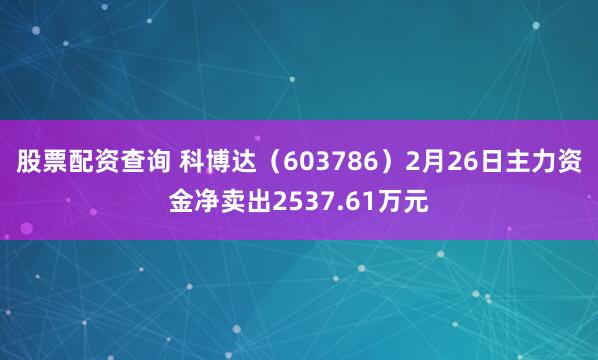 股票配资查询 科博达（603786）2月26日主力资金净卖出2537.61万元