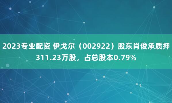 2023专业配资 伊戈尔（002922）股东肖俊承质押311.23万股，占总股本0.79%