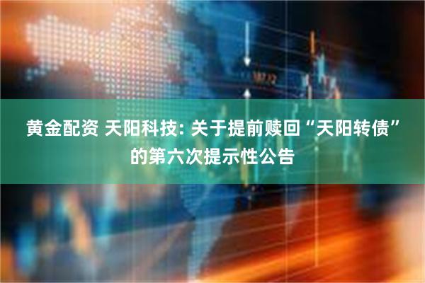 黄金配资 天阳科技: 关于提前赎回“天阳转债”的第六次提示性公告